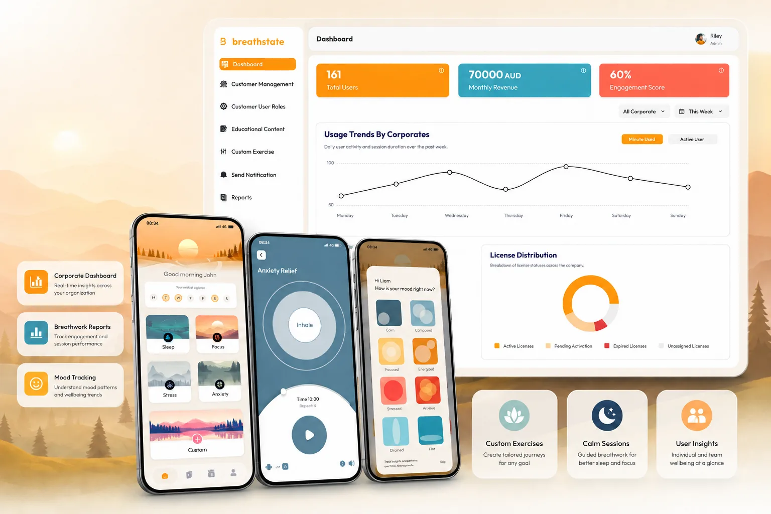BreathState app overview screens